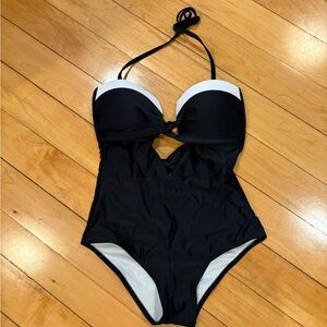 Stylish Black and White One Piece Swimsuit